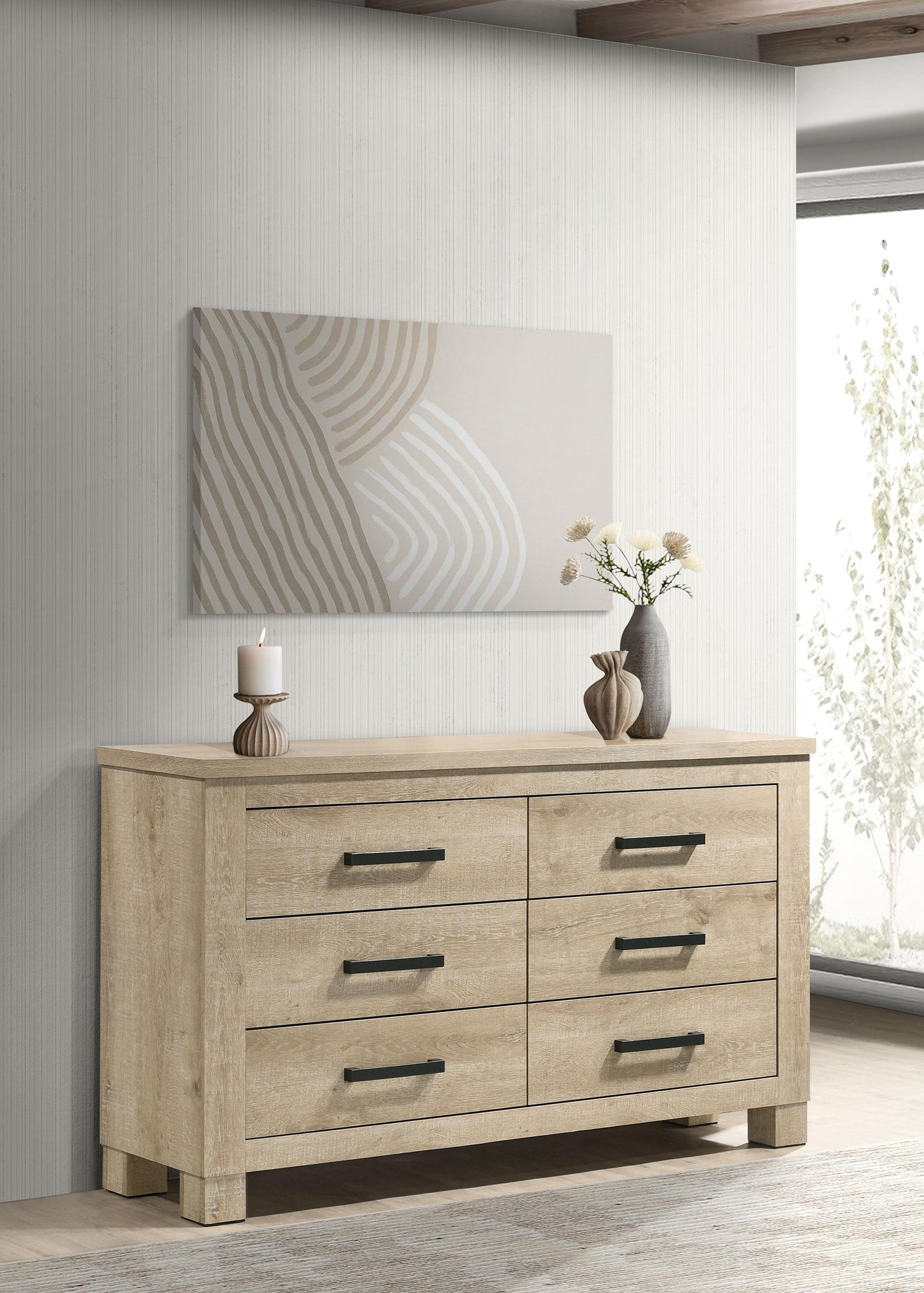 Oakglen dresser drawer detail with dark bronze handle