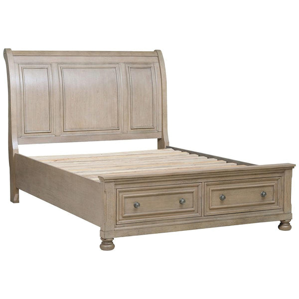 Bethel Wire Brushed Gray Queen Platform Bed side angle