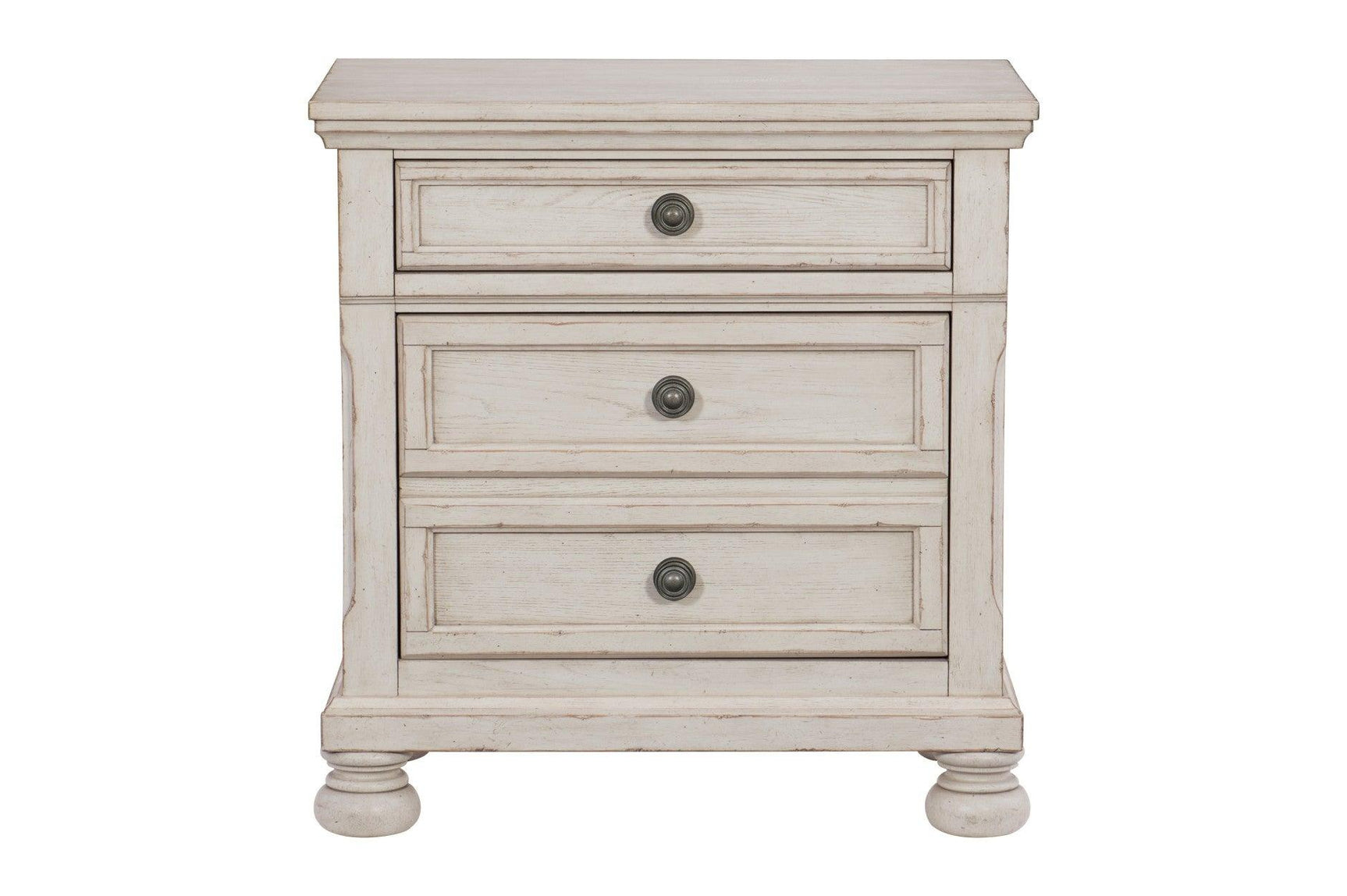 Side detail of bed molding on Bethel Antique White Set