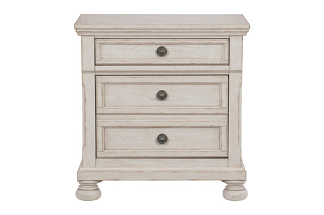 Side detail of bed molding on Bethel Antique White Set