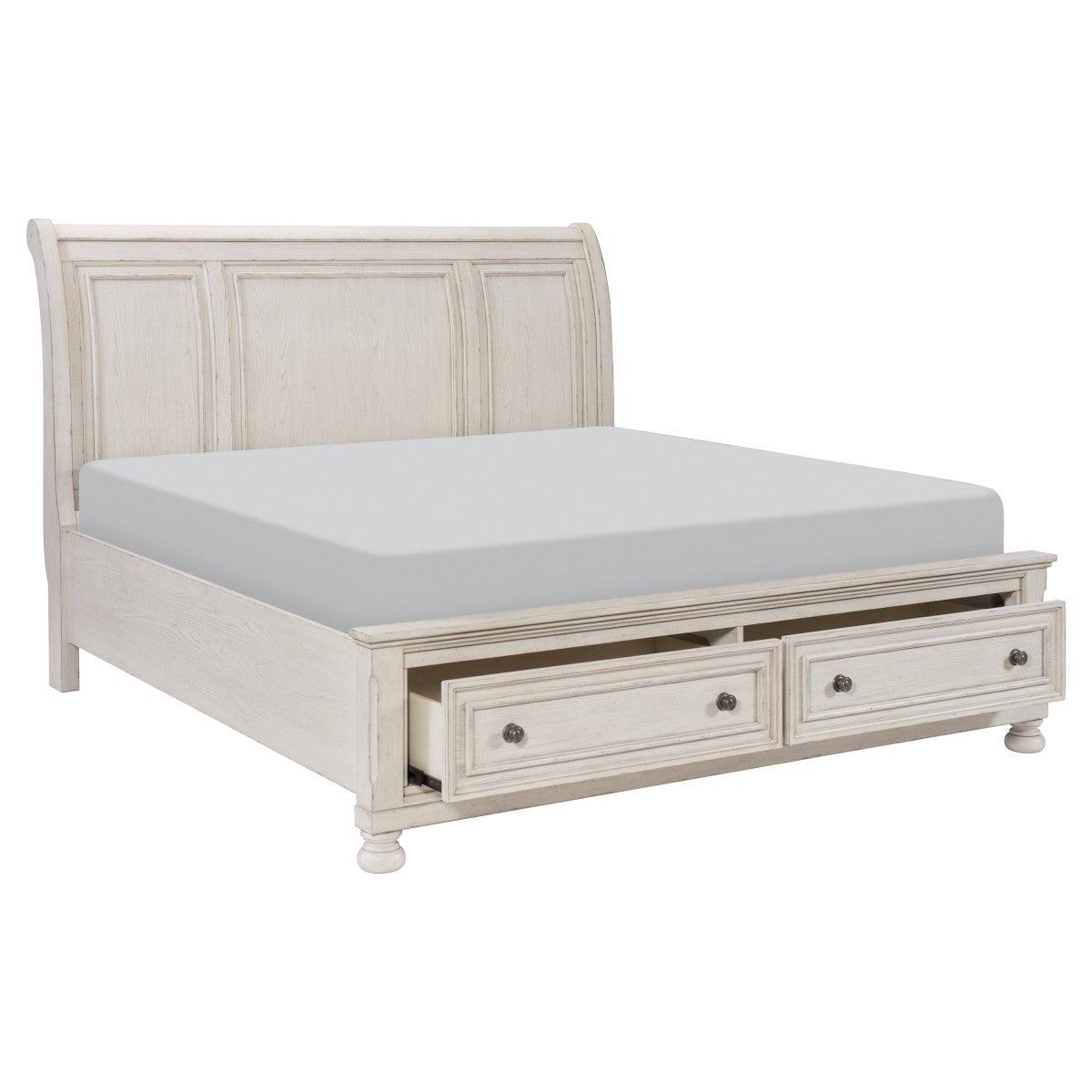 Bethel King Platform Bed with footboard storage drawers open