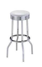 Side view of Theodore White Upholstered Bar Stool with chrome metal legs