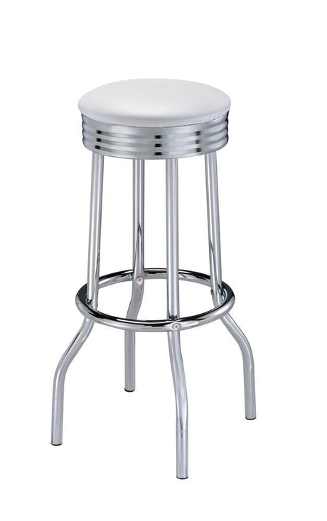 Side view of Theodore White Upholstered Bar Stool with chrome metal legs