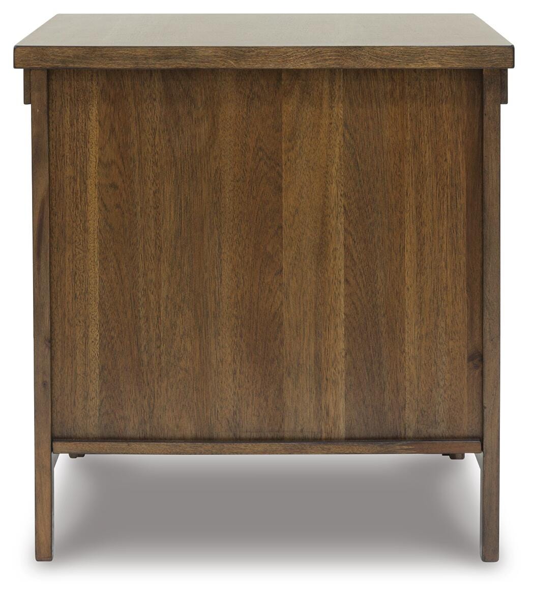 Moriville Grayish Brown Coffee Table with 1 End Table — back view