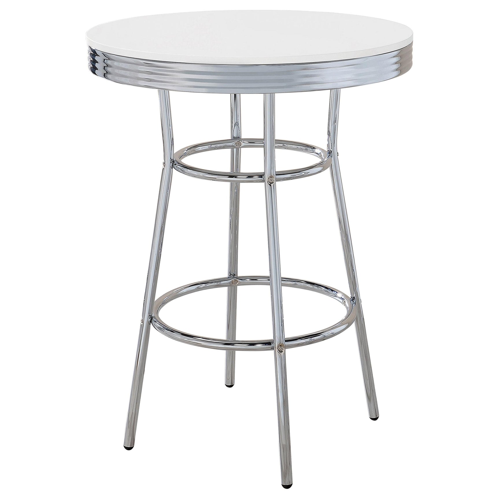 Backless white leatherette swivel bar stool with chrome base
