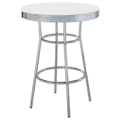 Backless white leatherette swivel bar stool with chrome base