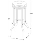 Close-up of chrome base supporting bar stool