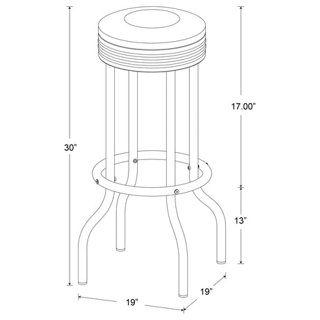 Close-up of chrome base supporting bar stool