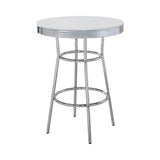 Theodore Round Bar Table angled side view revealing chrome base finish