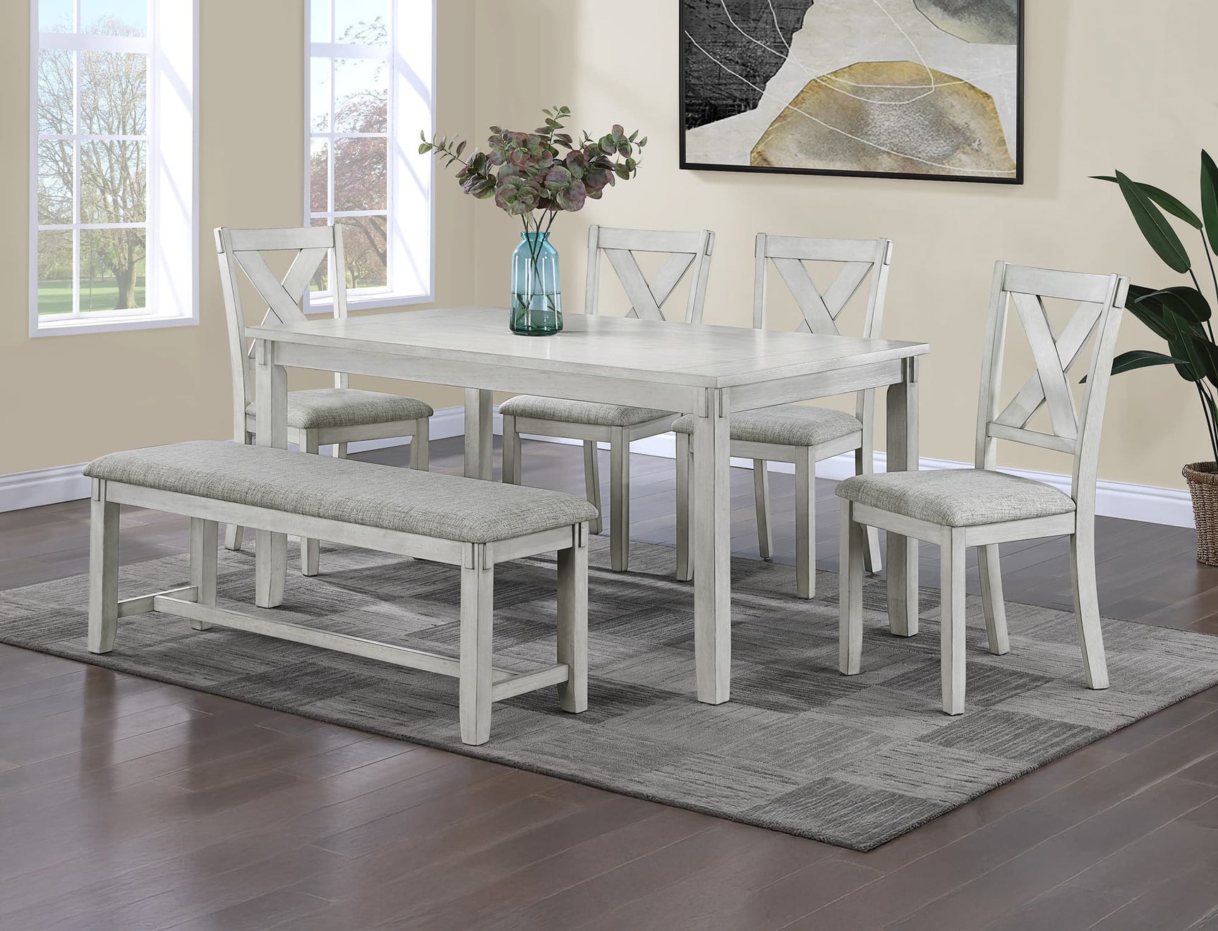 Clara Driftwood Fabric Rectangular 5-Piece Dining Room Set
