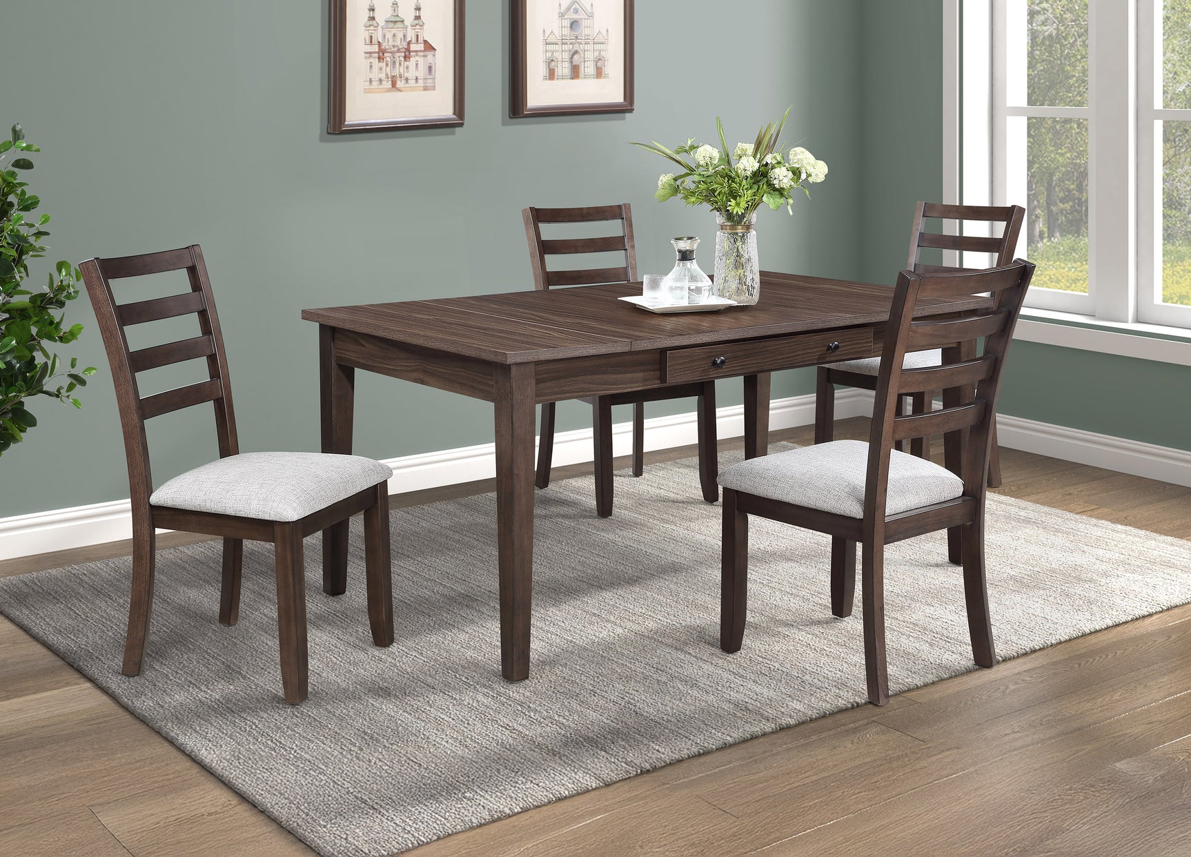 Room view of Wagner Dark Brown Rectangular Dining Room Set in dining space