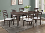 Detail view of dark brown finish on dining room furniture