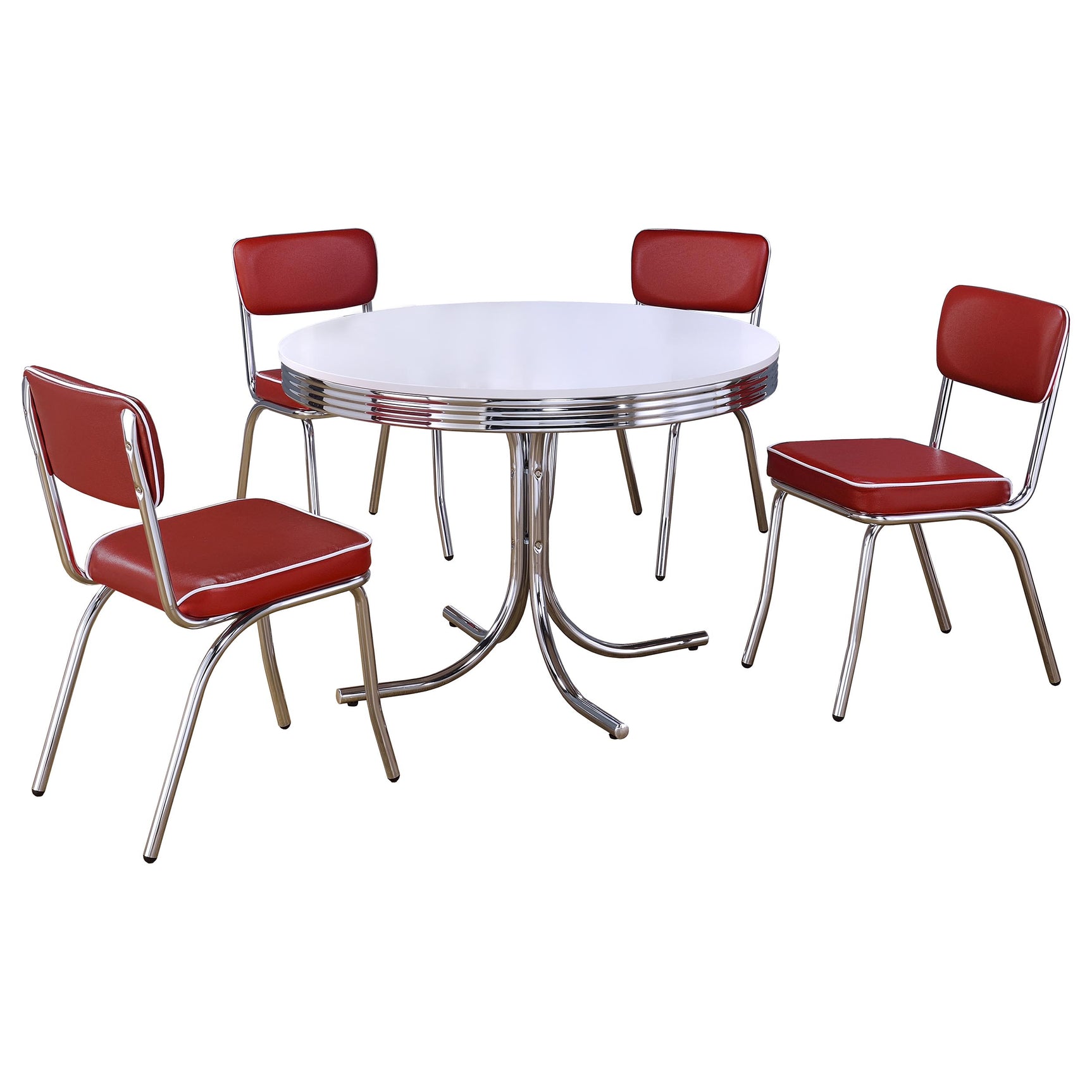 Retro White and Red Round Dining Room Set room view