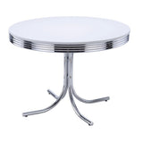 Chrome plated legs with curved design on retro round dining table