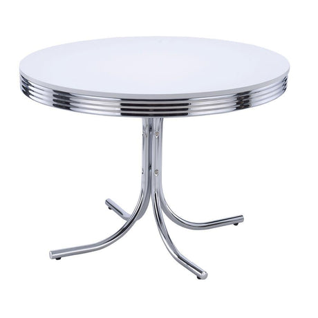 Chrome plated legs with curved design on retro round dining table