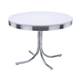 Close-up of seat cushion and chrome frame of retro red dining chair