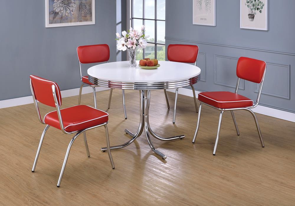 Close-up of glossy white elliptical edge table top