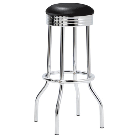 Chrome base and PVC laminate tabletop detail