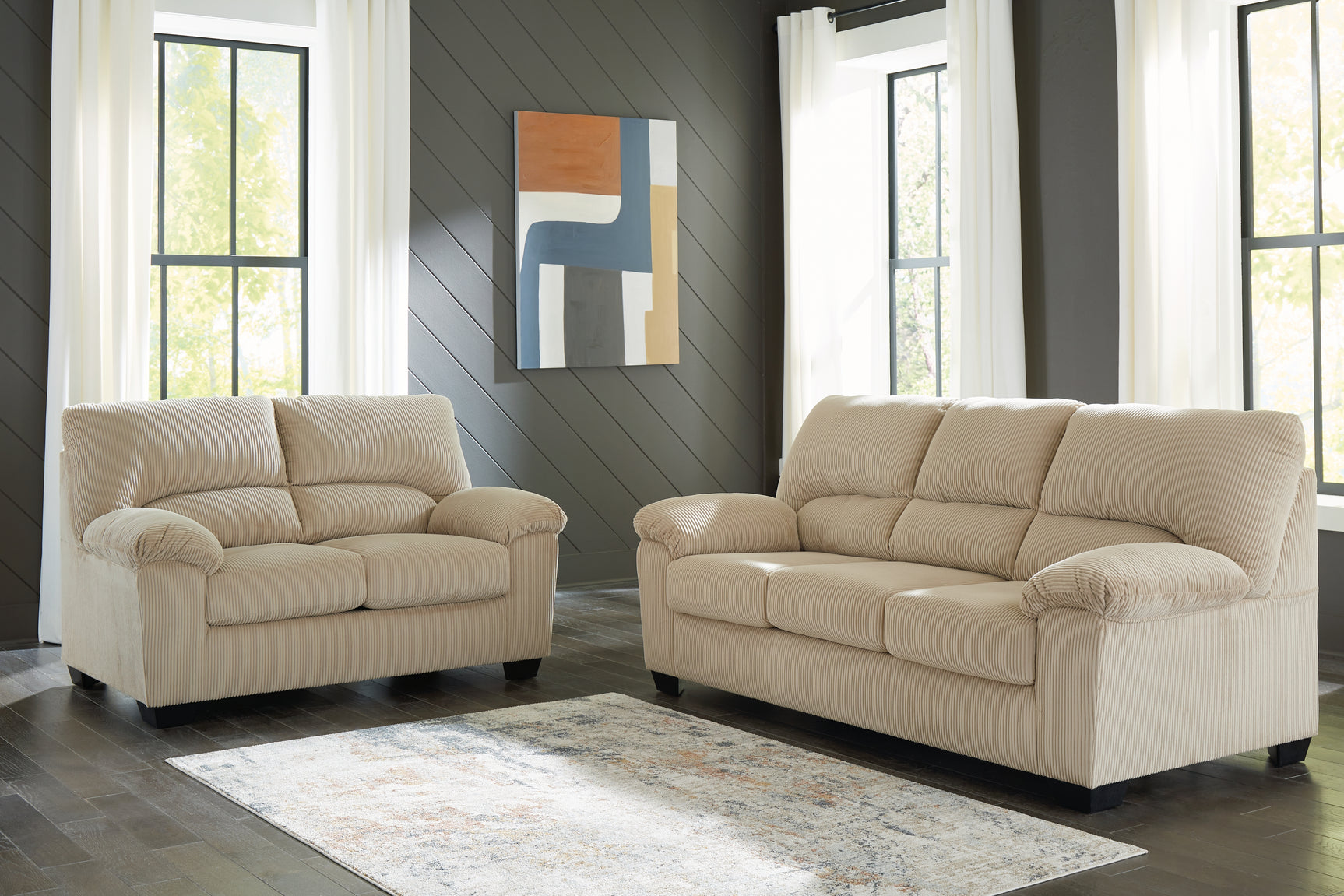 Side view of SimpleJoy Sand Sofa and Loveseat set
