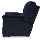 angled main view of navy chenille recliner