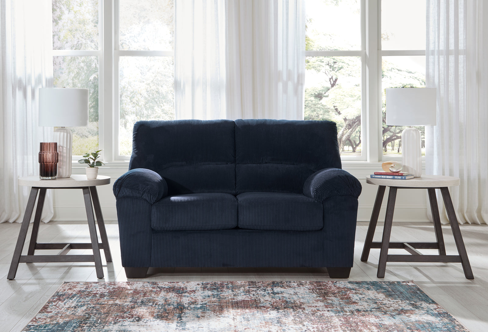 SimpleJoy Navy Chenille Velvet Loveseat