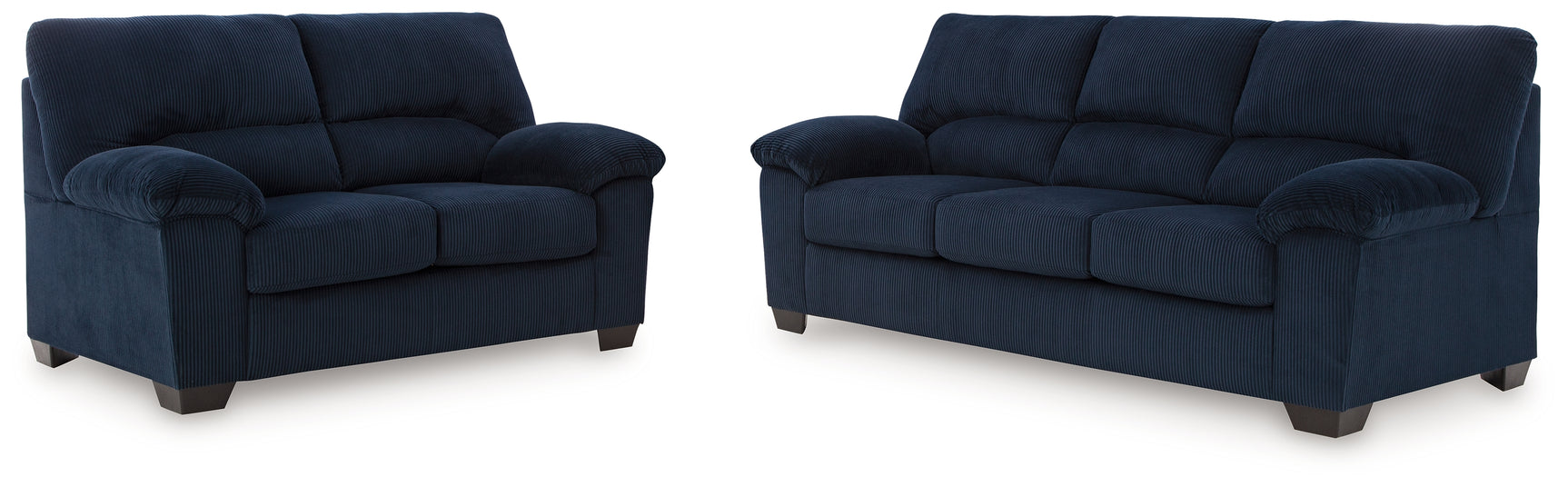 Close-up detail of SimpleJoy Navy Sofa and Loveseat upholstery and cushions