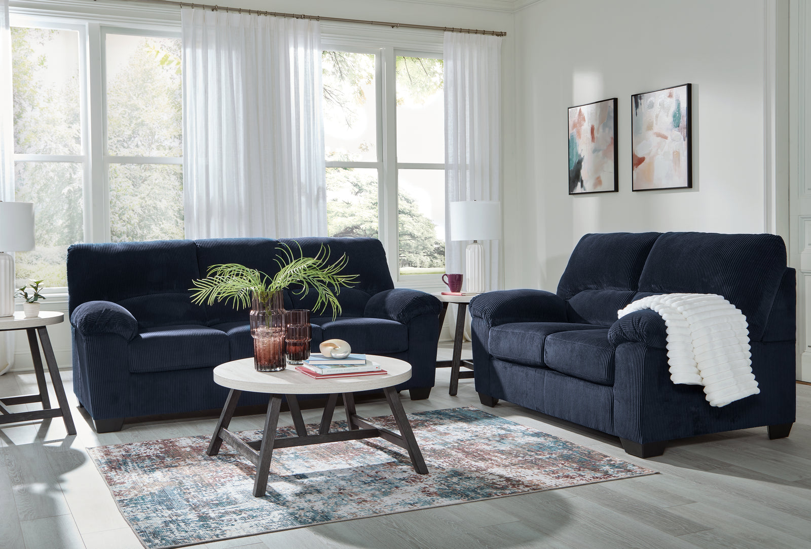 main view of SimpleJoy Navy Sofa and Loveseat furniture