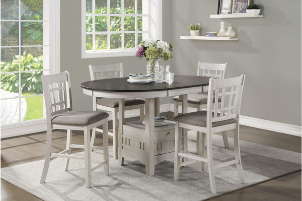 main view of Junipero White Fabric Oval Dining Room Set with oval table and chairs