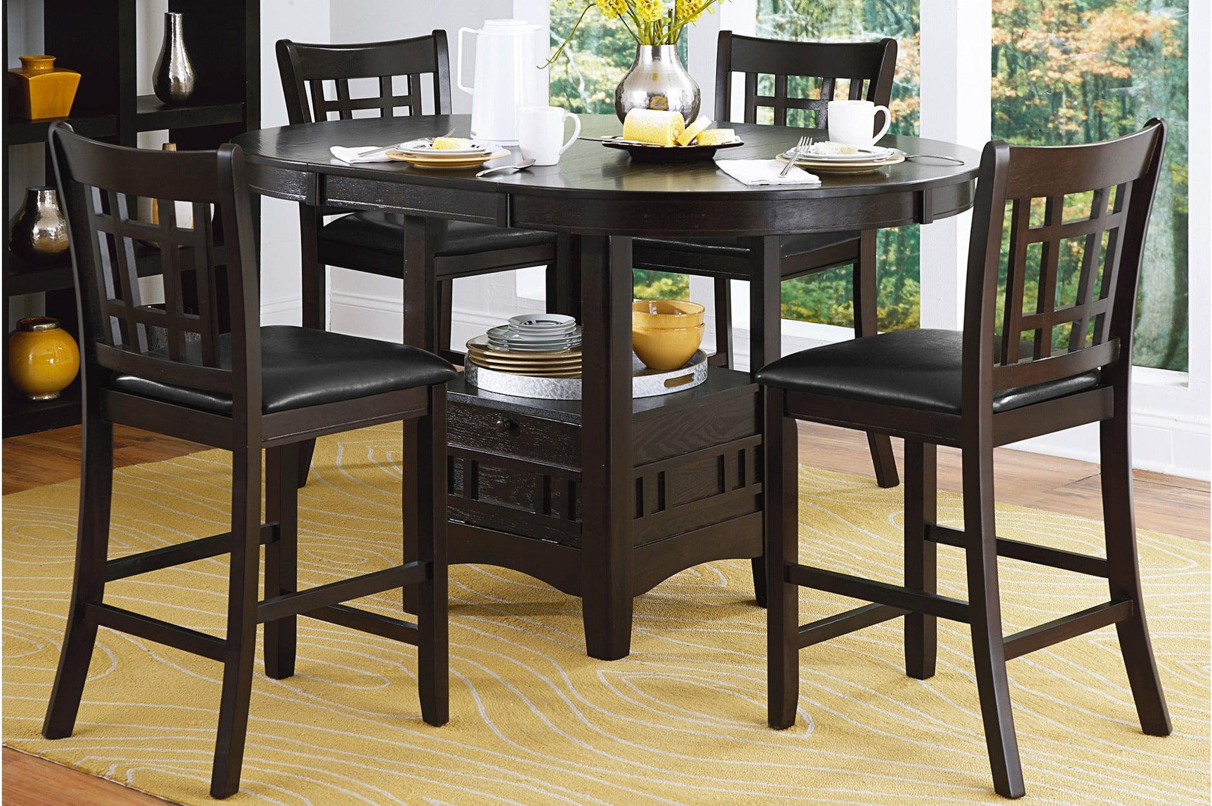 main view of Junipero Dark Cherry Oval Dining Room Set dining table with chairs