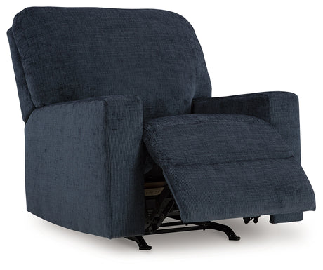 reclining open view of Aviemore Ink Chenille Recliner