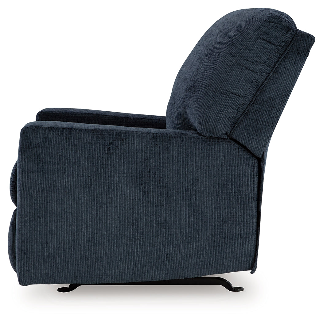 alternate side view of Aviemore Ink Chenille Recliner