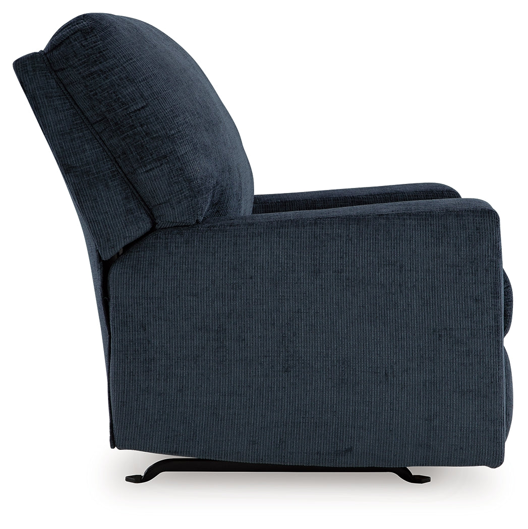 side angle view of Aviemore Ink Chenille Recliner
