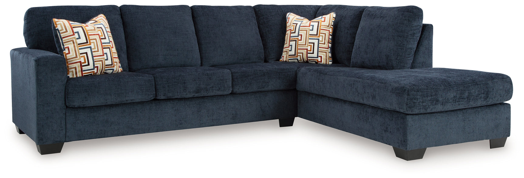 Side angle view of Aviemore Ink Chenille sectional sofa with chaise