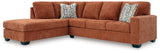 Side view of Aviemore Spice Chenille sectional sofa with chaise