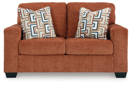 Side view of Aviemore Spice Chenille Loveseat