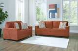 Side view of Aviemore Spice Sofa and Loveseat highlighting profile