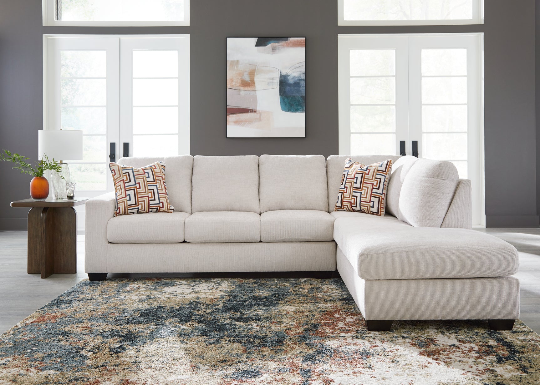 Room view showing Aviemore Stone Chenille sectional sofa