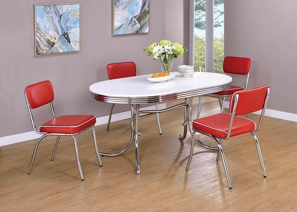 Retro red open back dining chair set front view