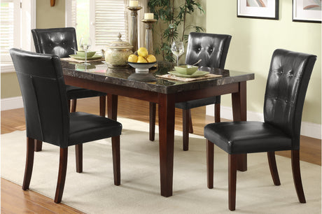 Decatur dining room set with black cherry finish and marble top dining table - front view