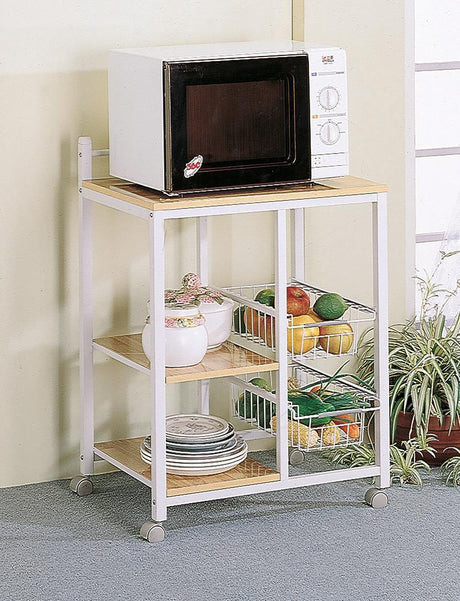 Kelvin 2-Shelf Kitchen Cart natural brown and white front view