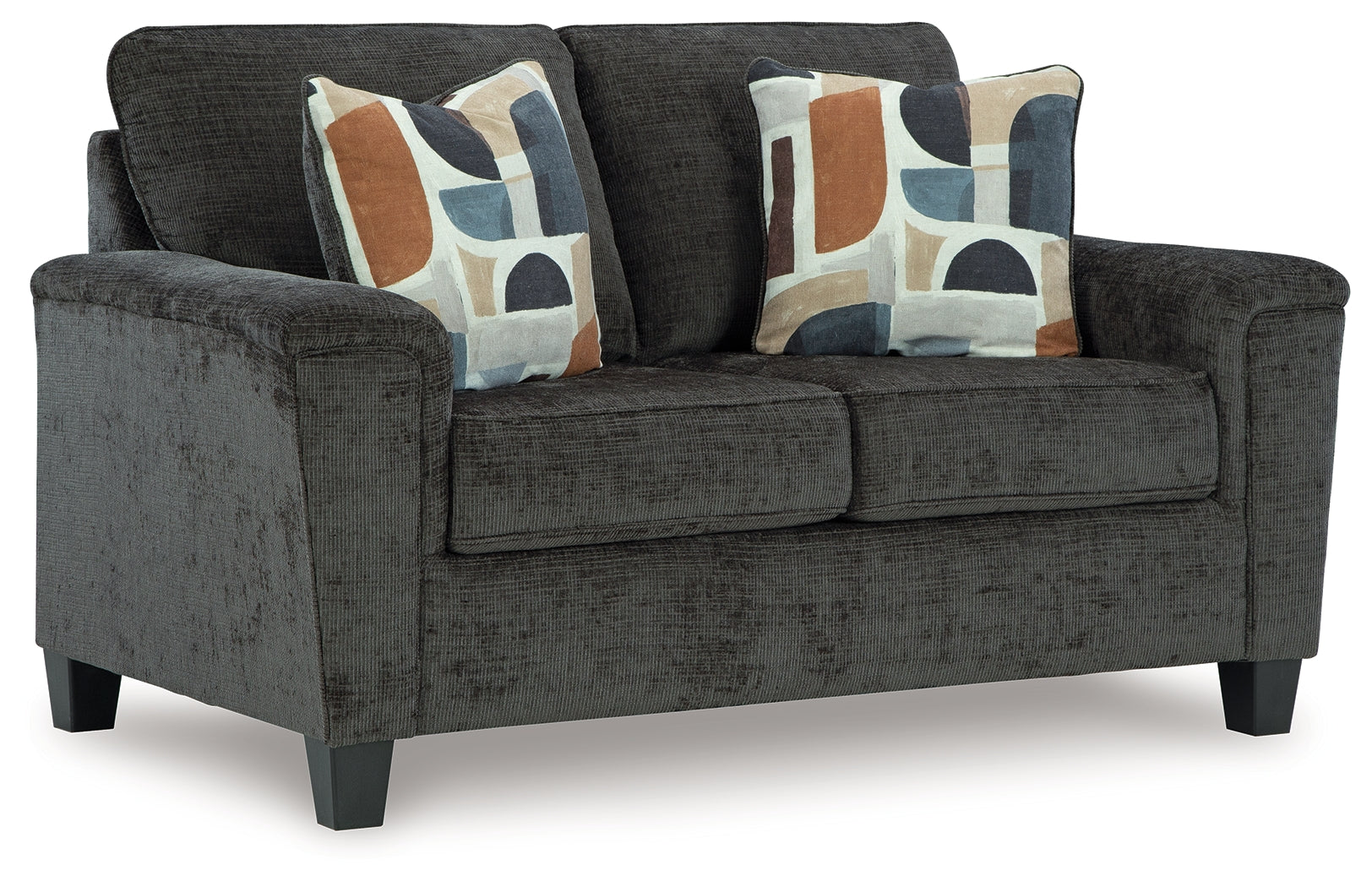 Erinslane Loveseat side view showing tapered faux wood legs