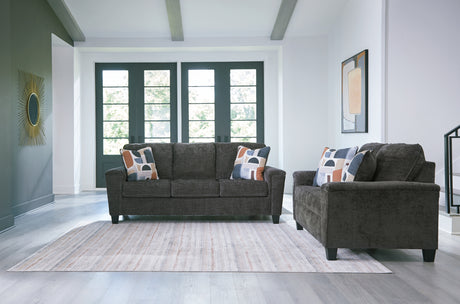Side profile of Erinslane Dusk Sofa and Loveseat set