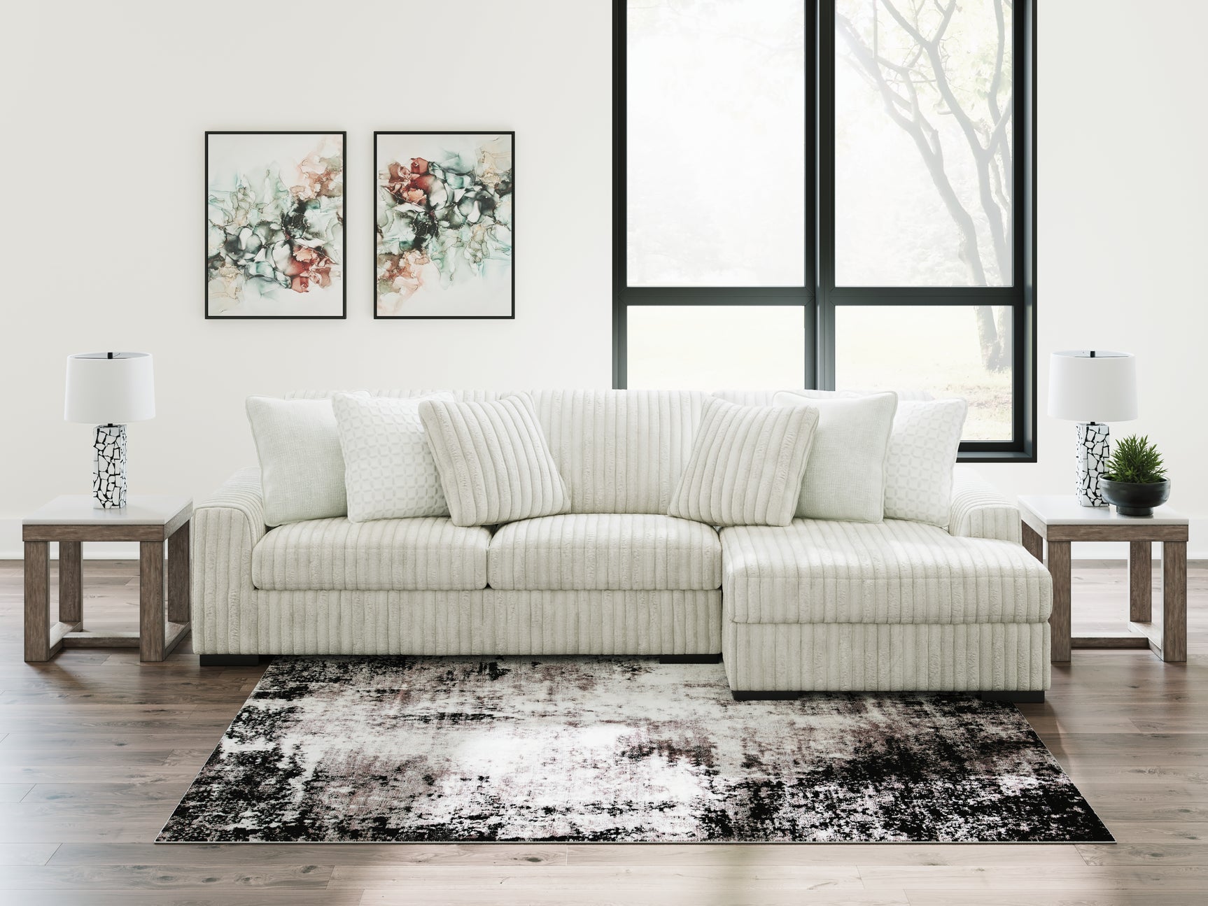 Room setting with Stupendous Alloy Velvet 2-Piece Sectional sofa with chaise