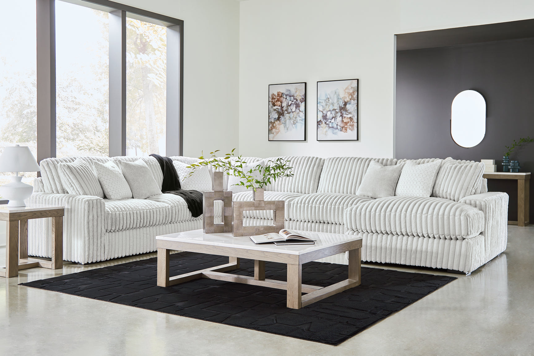 living room with Stupendous Alloy Velvet Sectional and chaise