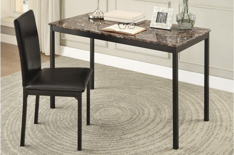 Tempe dark brown writing desk with faux marble top angled view