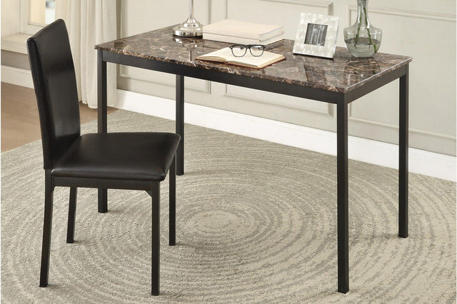 Tempe dark brown writing desk with faux marble top angled view
