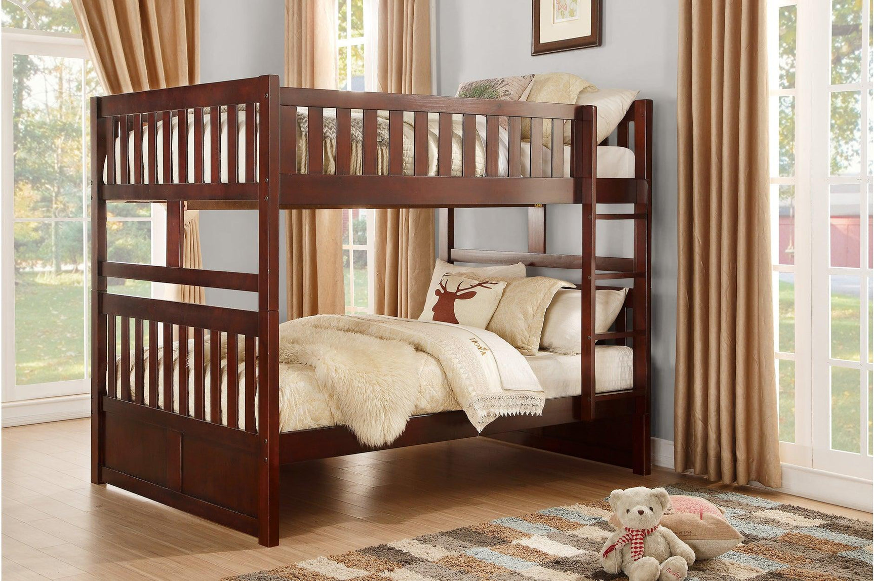 Rowe Dark Cherry Twin Over Twin Bunk Bed Front View