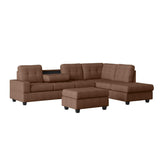 Chocolate tufted ottoman opening storage interior