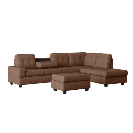 Chocolate tufted ottoman opening storage interior