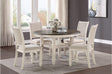Main view of Asher antique white round dining set with fabric chairs